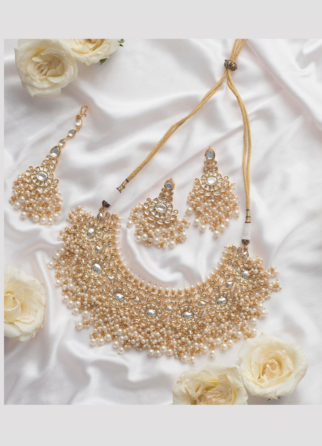 Gold Kundan Necklace Set With Maang Tikaa Zevar By Geeta - Fabilicious Fashion