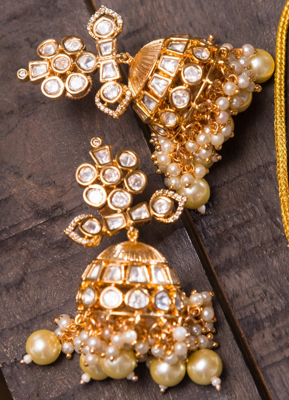 Gold Kundan Necklace Set With Pearl Work Zevar By Geeta - Fabilicious Fashion