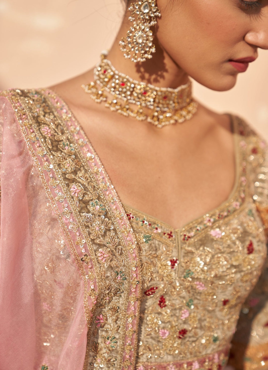Gold Pastel Medley Organza Double Dupatta Lehenga Set Angad Singh - Fabilicious Fashion