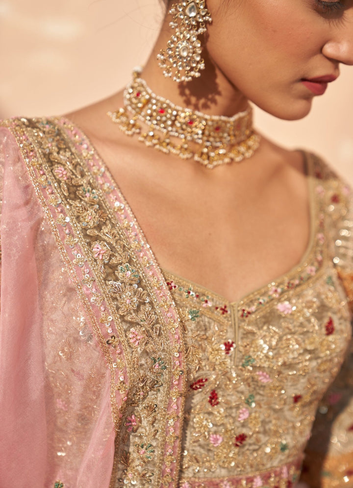 Gold Pastel Medley Organza Double Dupatta Lehenga Set Angad Singh - Fabilicious Fashion
