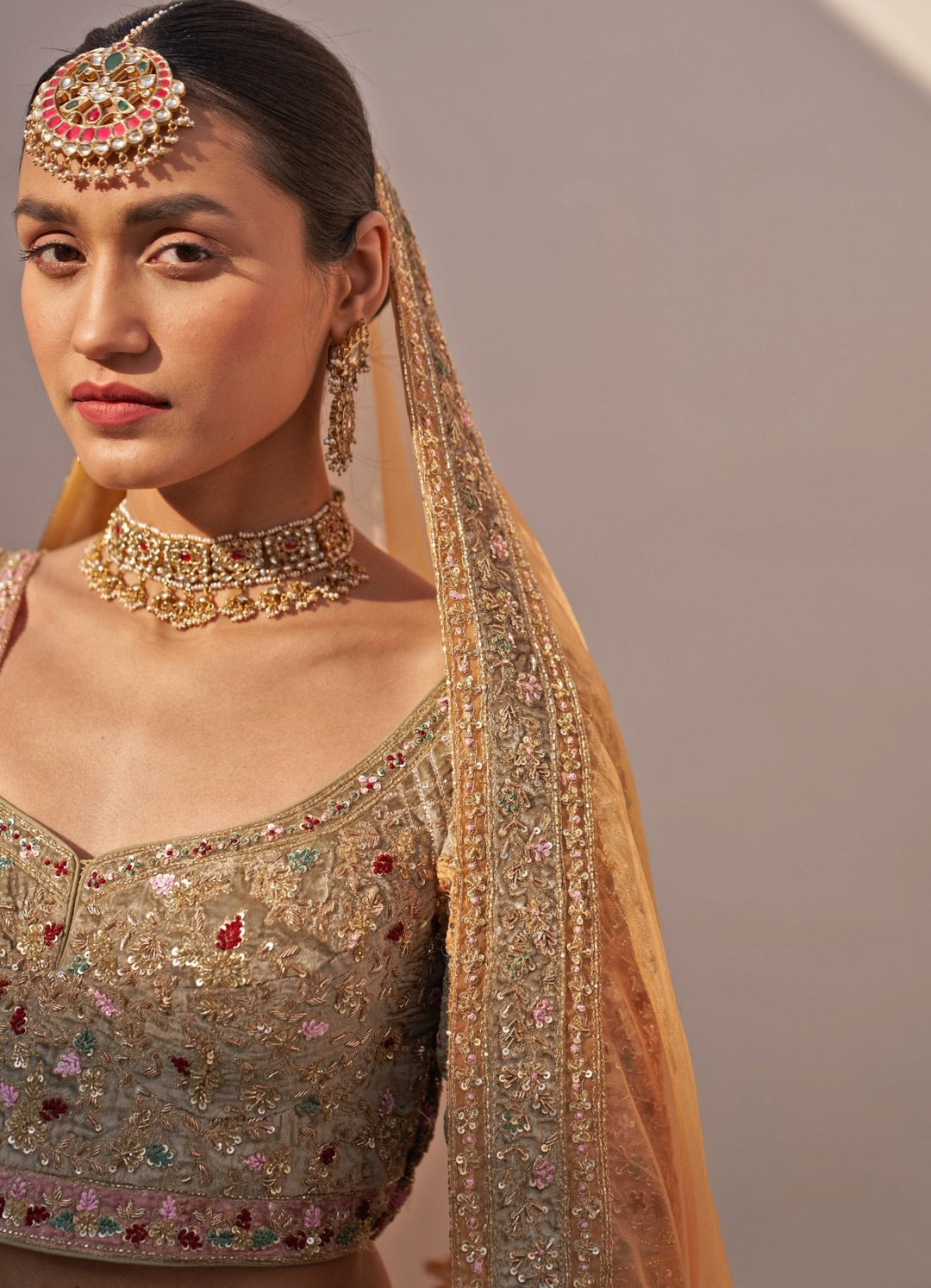 Gold Pastel Medley Organza Double Dupatta Lehenga Set Angad Singh - Fabilicious Fashion