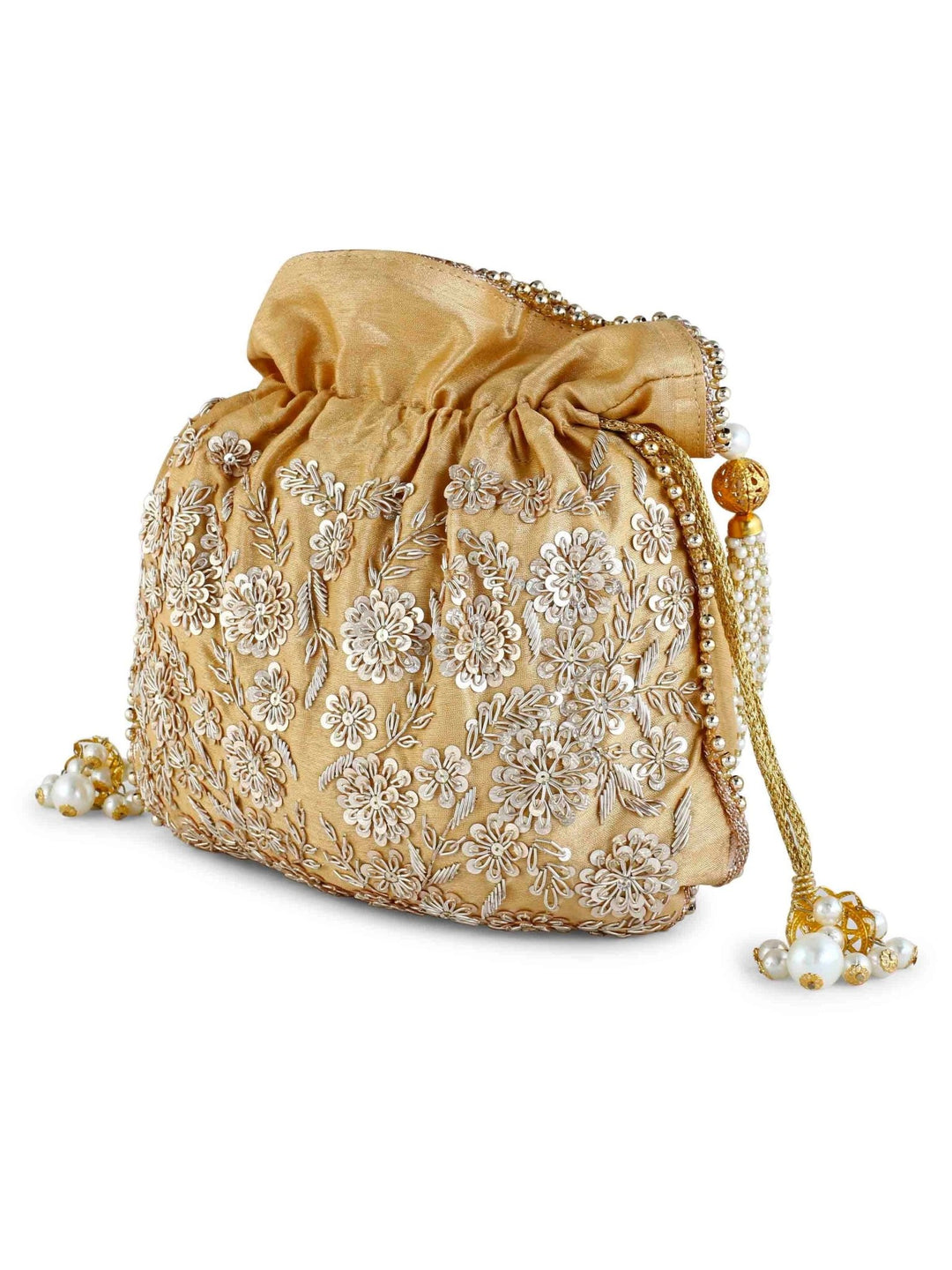 Gold Pearl Studded Potli The Purple Sack - Fabilicious Fashion