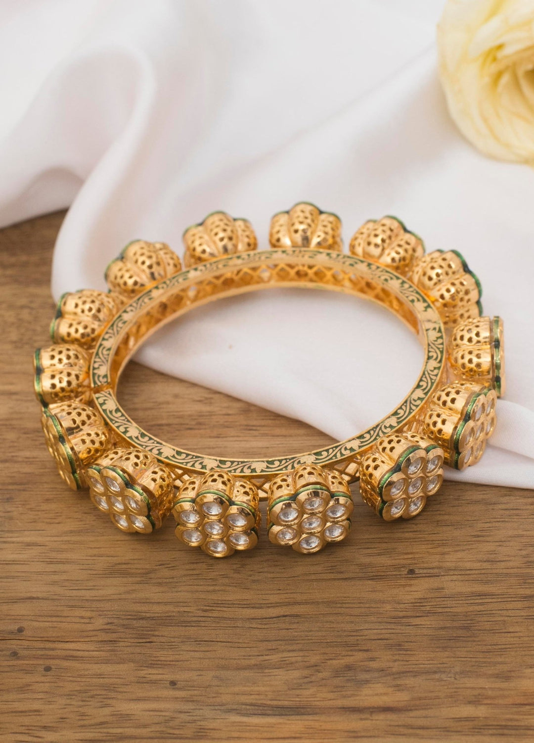 Gold Plated Floral Kundan Kada Zevar By Geeta - Fabilicious Fashion
