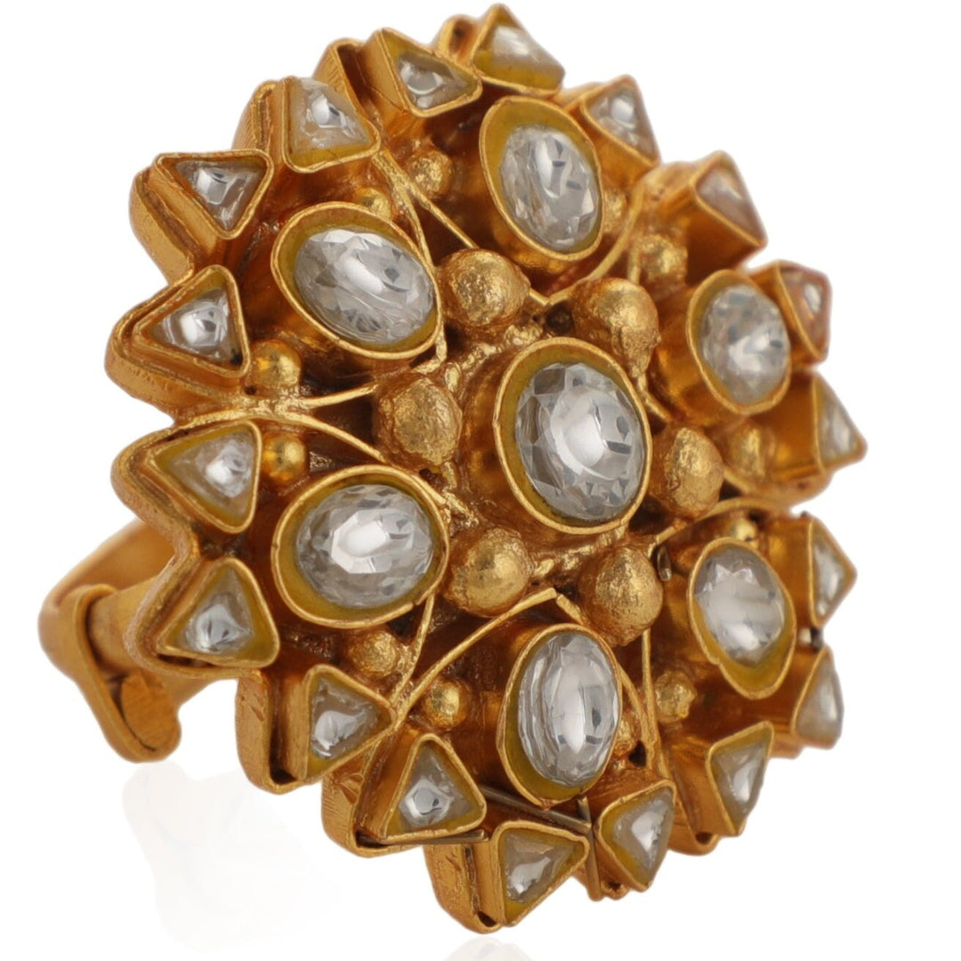 Gold Plated Jadtar Stone Ring Kalyani Indian Jewelry - Fabilicious Fashion