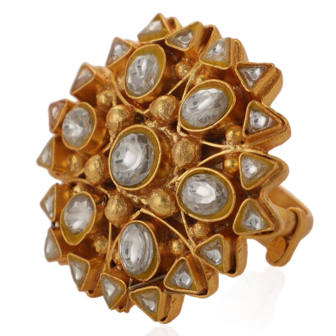 Gold Plated Jadtar Stone Ring Kalyani Indian Jewelry - Fabilicious Fashion