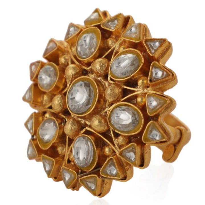Gold Plated Jadtar Stone Ring Kalyani Indian Jewelry - Fabilicious Fashion