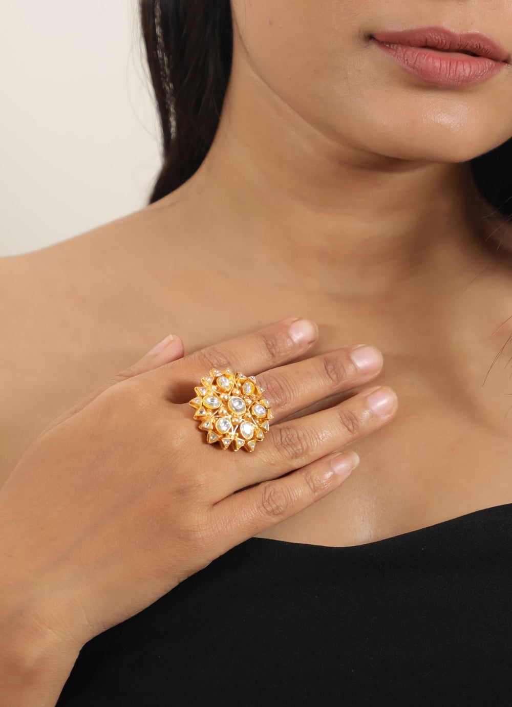Gold Plated Jadtar Stone Ring Kalyani Indian Jewelry - Fabilicious Fashion
