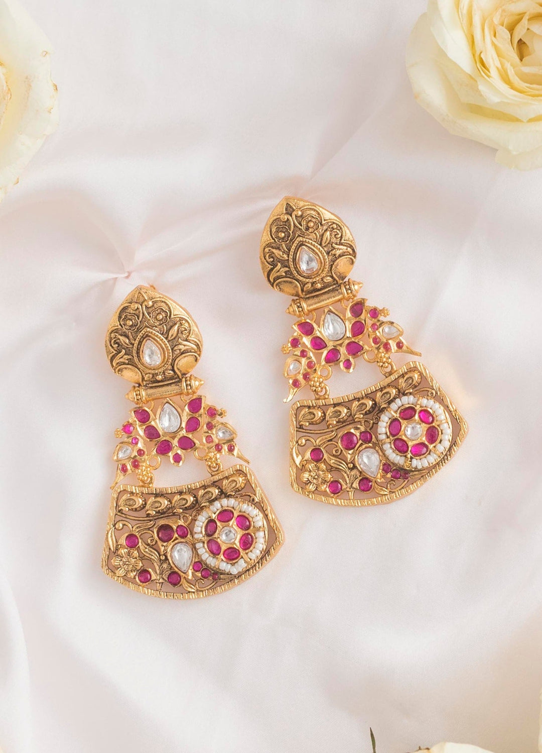 Gold Plated Kundan Earrings With Ruby Stones Zevar By Geeta - Fabilicious Fashion