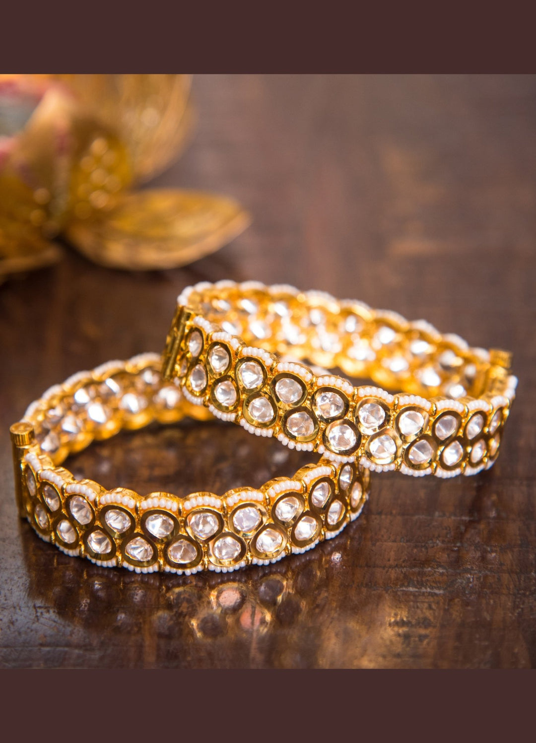 Gold Plated Kundan Kada Set With Pearl Detailing Zevar By Geeta - Fabilicious Fashion