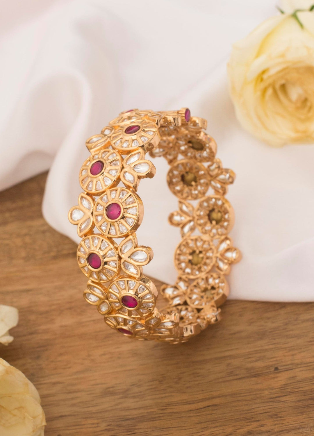 Gold Plated Kundan Kada With Ruby Stones Zevar By Geeta - Fabilicious Fashion