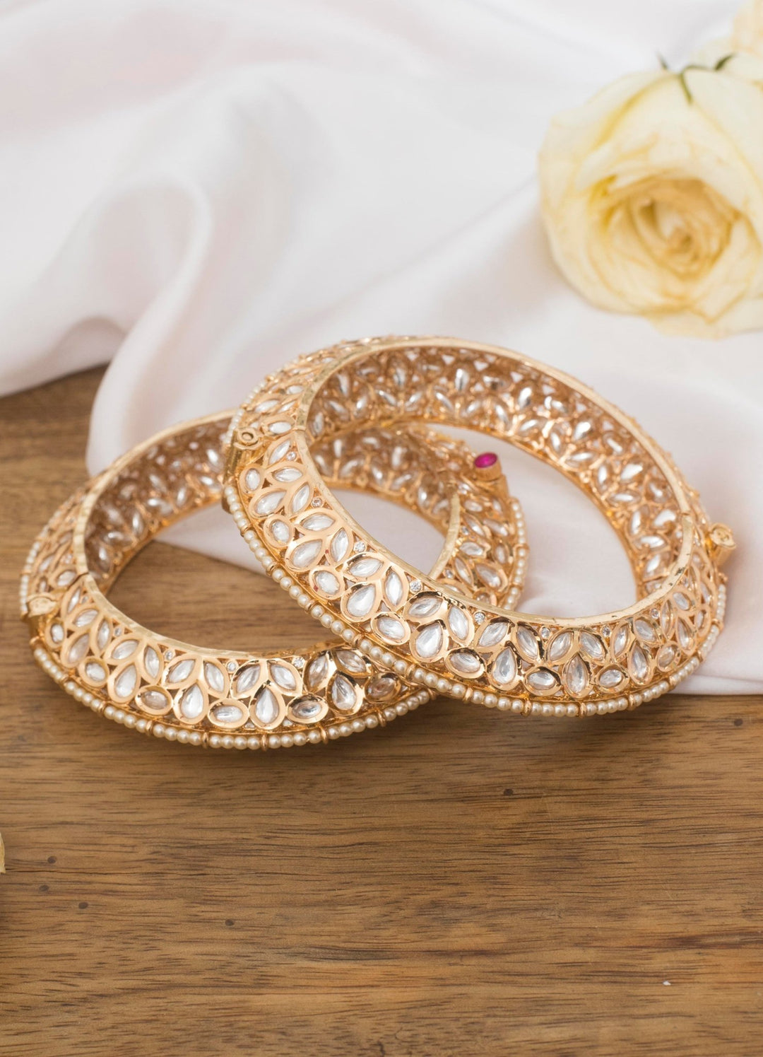 Gold Plated Kundan Kada With White Stones Zevar By Geeta - Fabilicious Fashion
