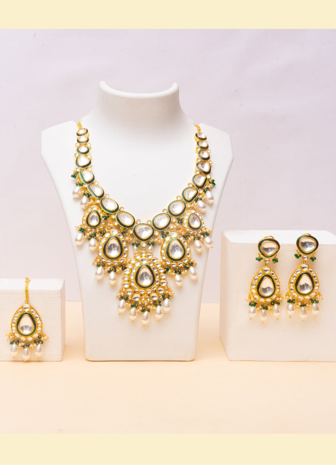 Gold Plated Kundan Necklace Set With Pearl Hangings Zevar By Geeta - Fabilicious Fashion