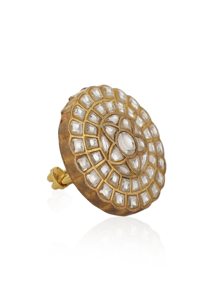 Gold Plated White Stone Embedded Ring Kalyani Indian Jewelry - Fabilicious Fashion