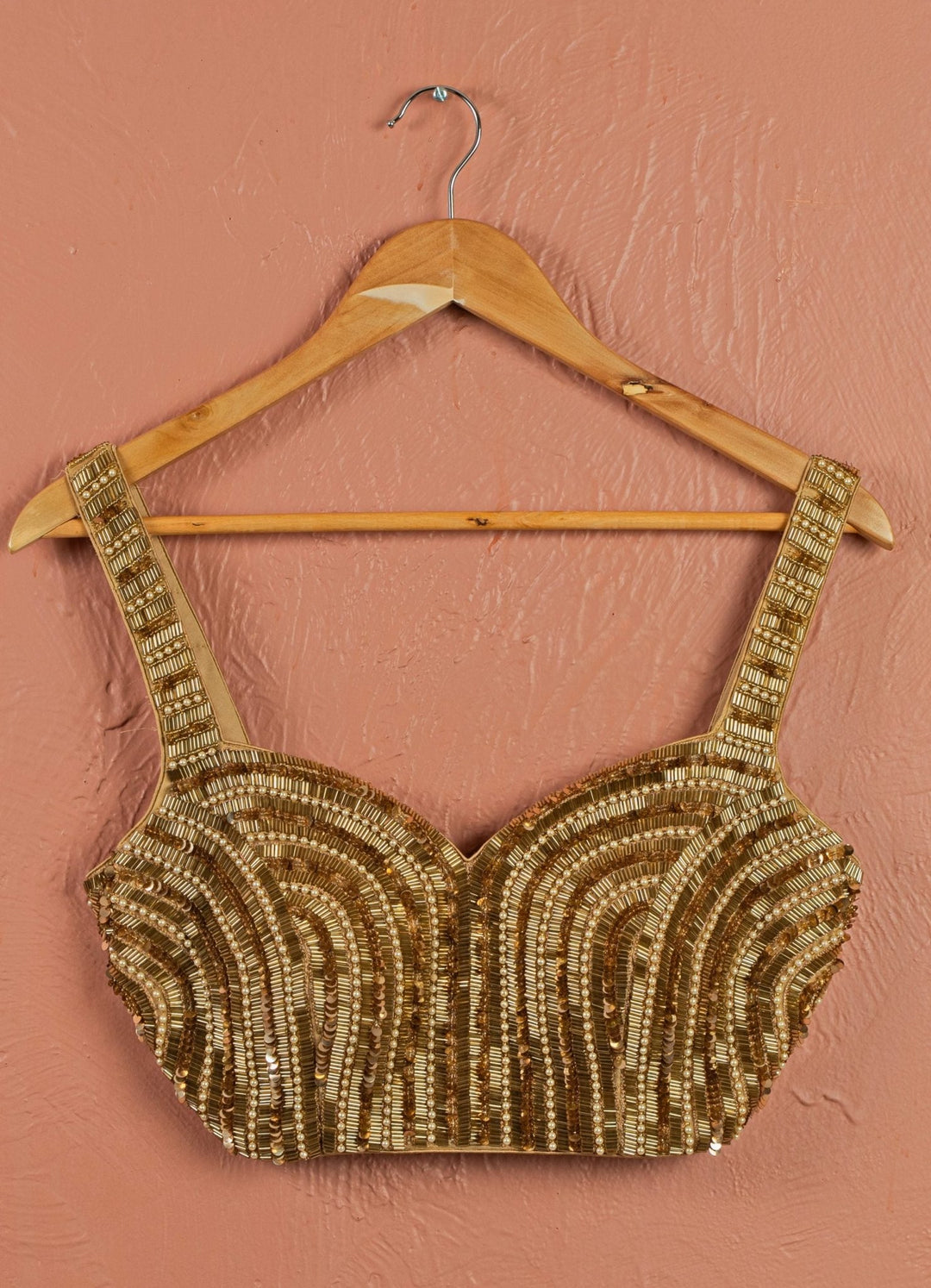 Gold Sequinned and Pearl Bustier Anisha Shetty - Fabilicious Fashion