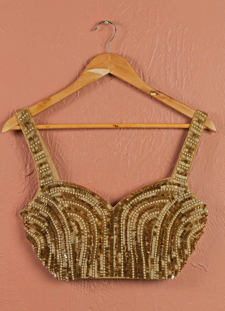 Gold Sequinned and Pearl Bustier Anisha Shetty - Fabilicious Fashion
