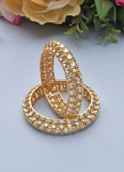 Gold Traditional Kundan Kadas Zevar by Geeta - Fabilicious Fashion