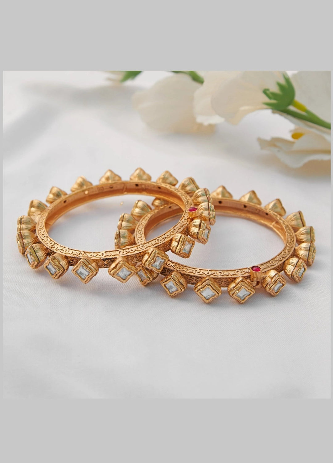 Gold Traditional Kundan Kadas Zevar by Geeta - Fabilicious Fashion