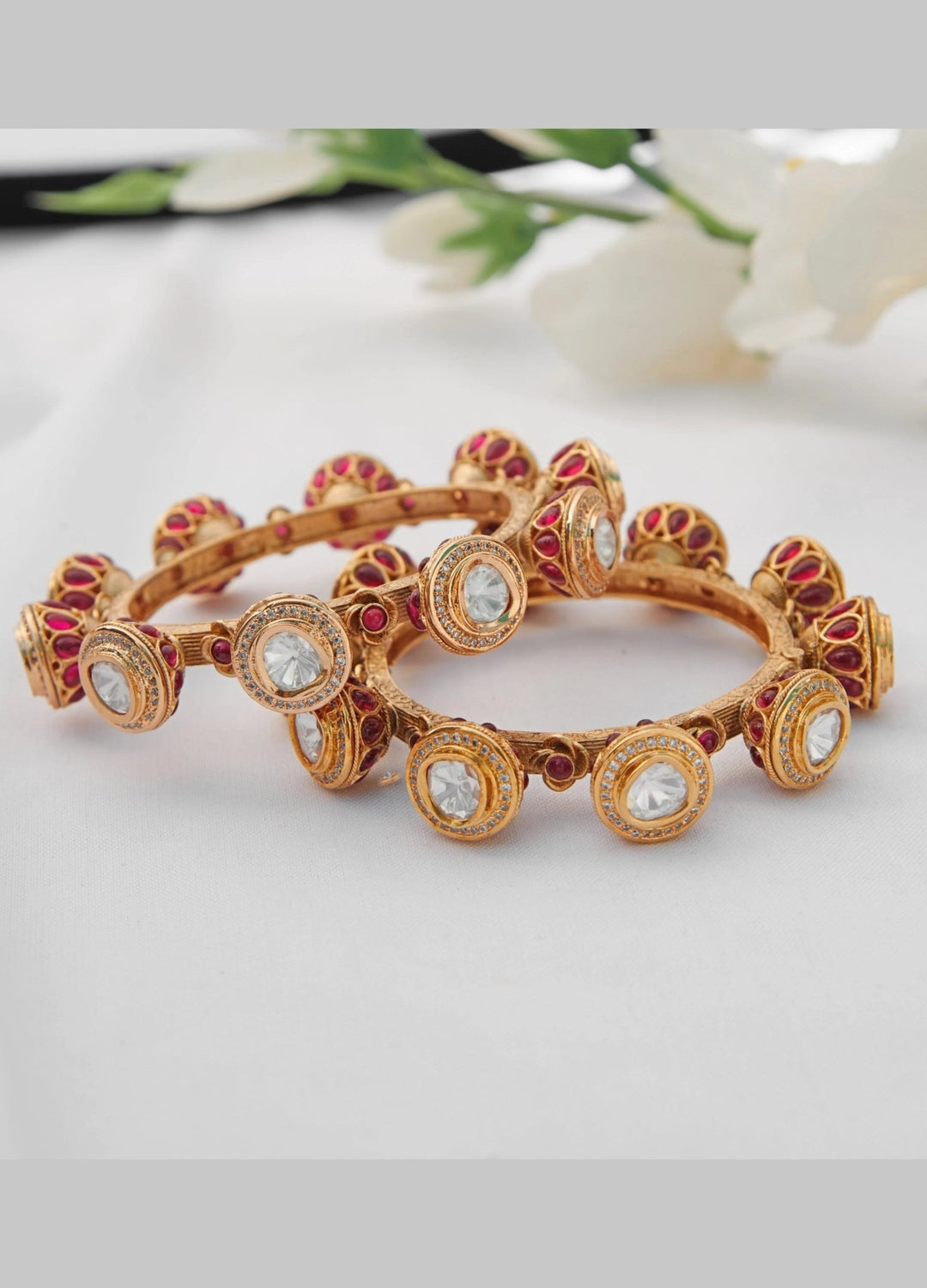 Gold Traditional Kundan Kadas Zevar by Geeta - Fabilicious Fashion