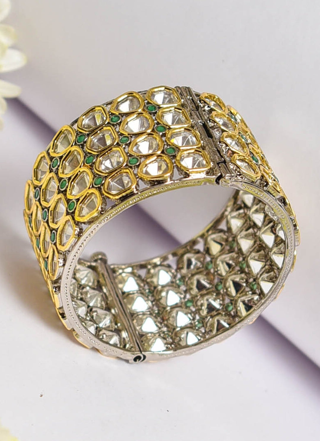 Gold White Polki Kada Zevar By Geeta - Fabilicious Fashion