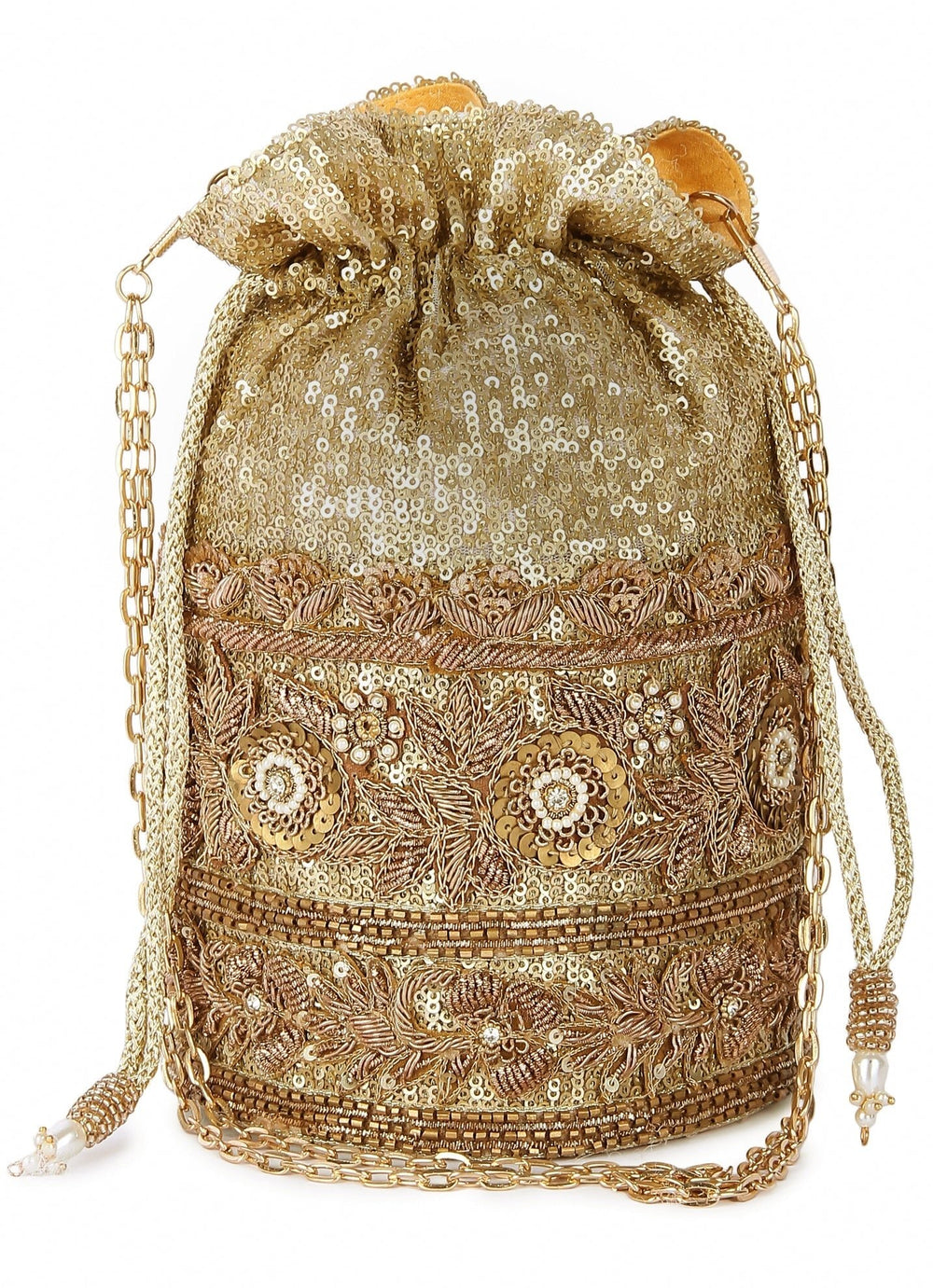 Golden Floral Motif Potli The Purple Sack - Fabilicious Fashion