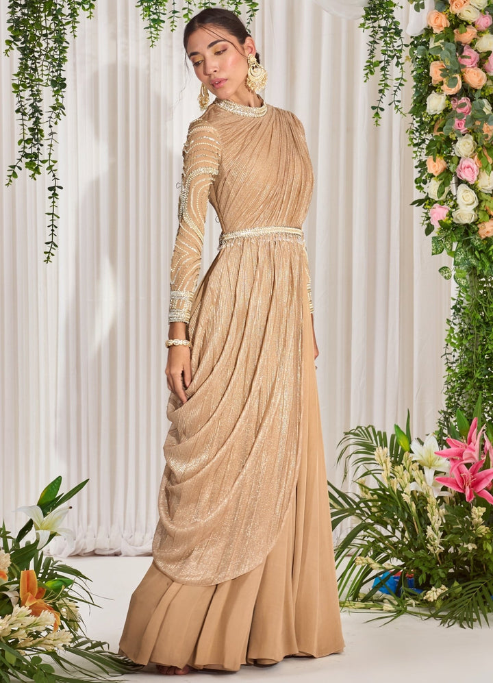 Golden Shimmer Full Sleeved Anarkali Set Nidhika Shekhar - Fabilicious Fashion