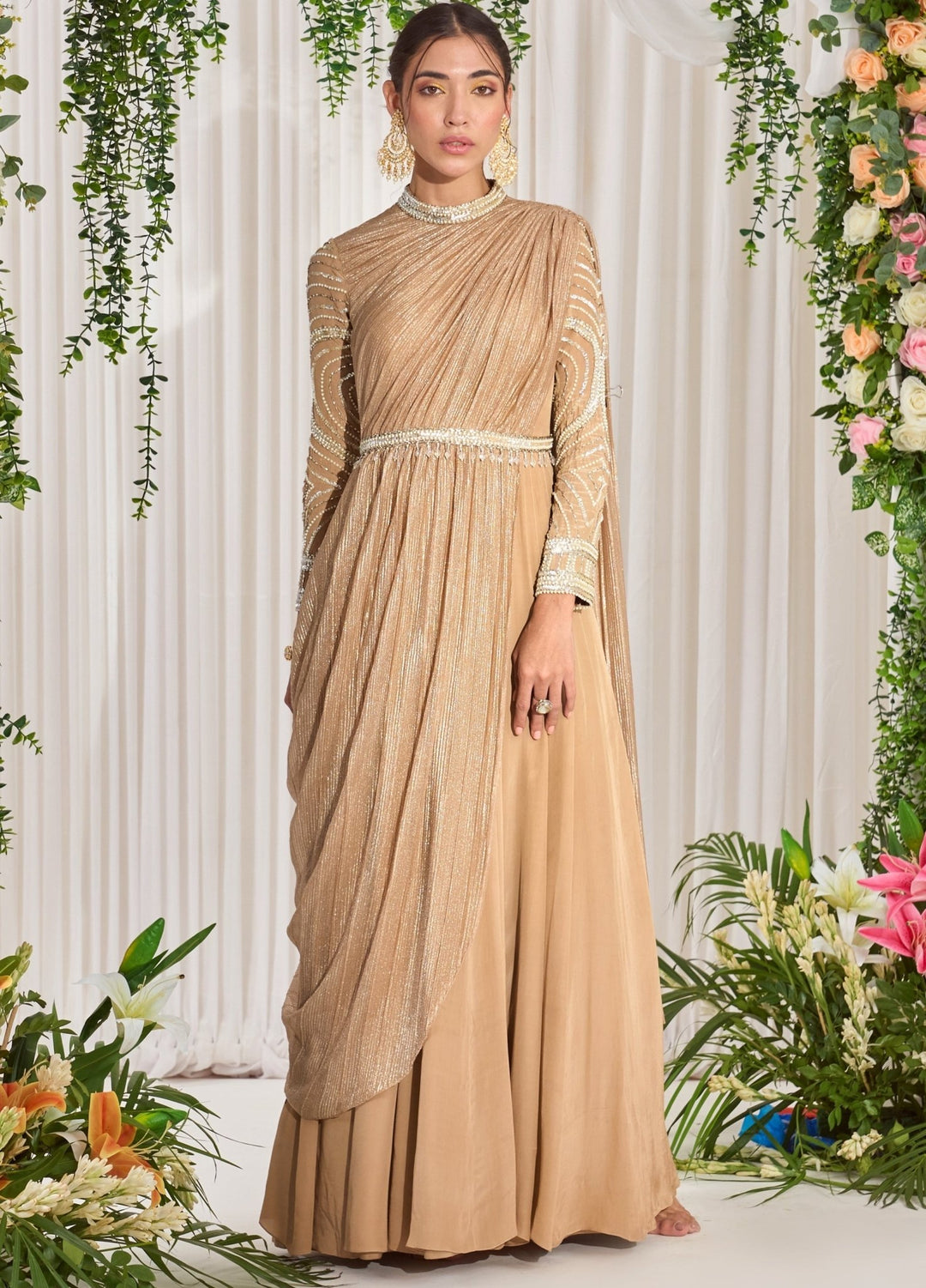 Golden Shimmer Full Sleeved Anarkali Set Nidhika Shekhar - Fabilicious Fashion