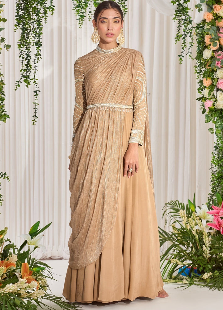 Golden Shimmer Full Sleeved Anarkali Set Nidhika Shekhar - Fabilicious Fashion