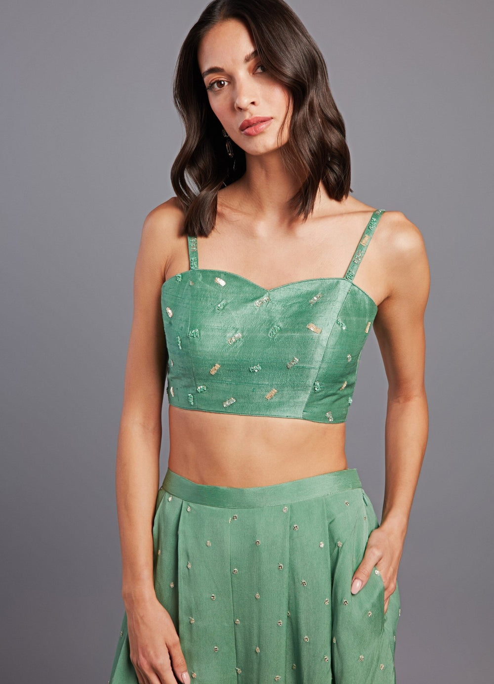 Grace Sage Green Organza Jacket Set Chamee n Palak - Fabilicious Fashion