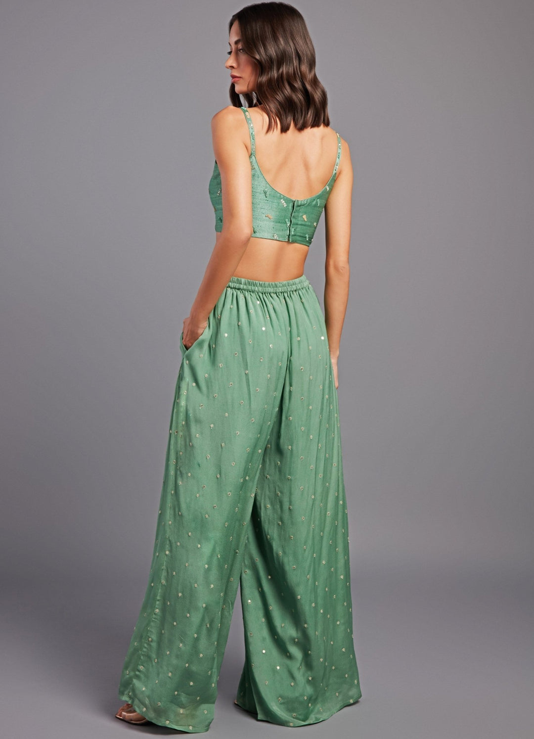 Grace Sage Green Organza Jacket Set Chamee n Palak - Fabilicious Fashion