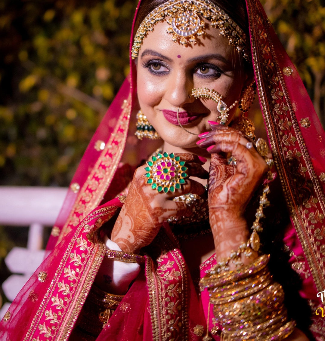 Green and Pink Petal Ring Riana by Shikha Jindal - Fabilicious Fashion