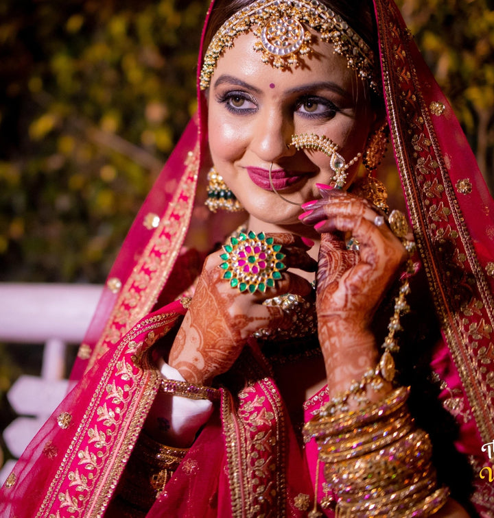 Green and Pink Petal Ring Riana by Shikha Jindal - Fabilicious Fashion