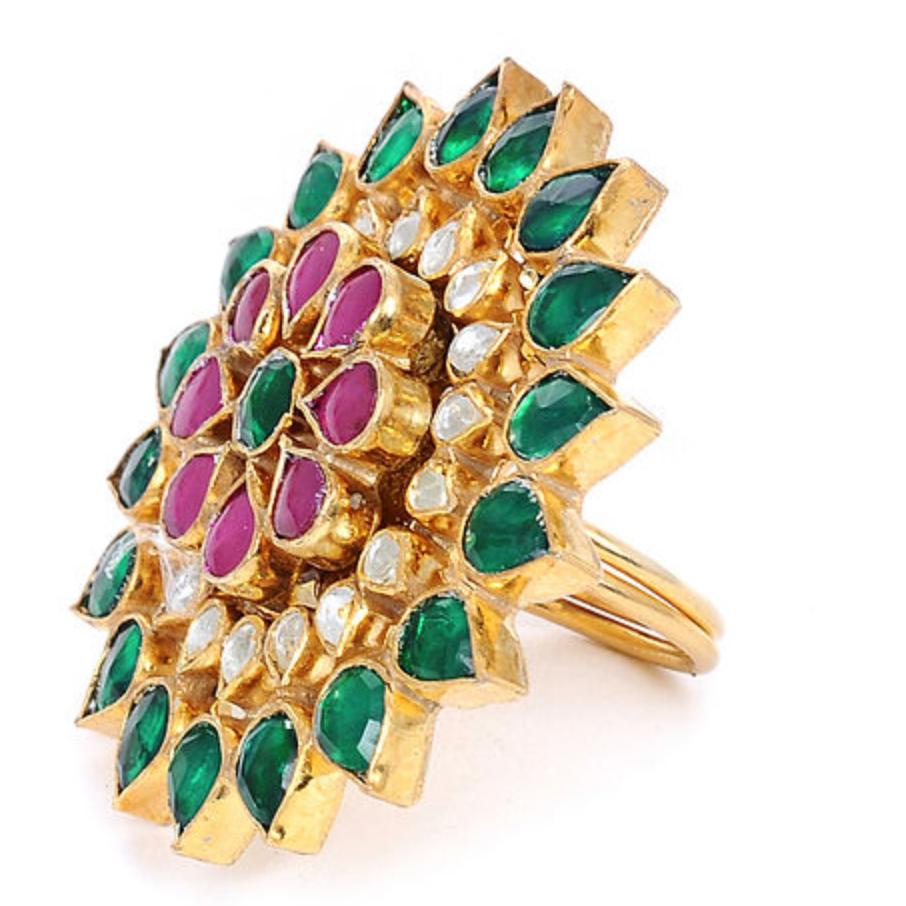 Green and Pink Petal Ring Riana by Shikha Jindal - Fabilicious Fashion