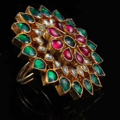 Green and Pink Petal Ring Riana by Shikha Jindal - Fabilicious Fashion