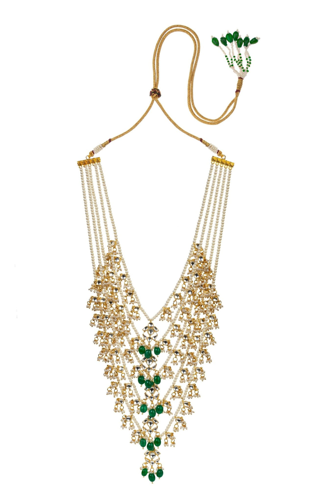 Green And White 5 Line Set On Pearl Strings Riana by Shikha Jindal - Fabilicious Fashion