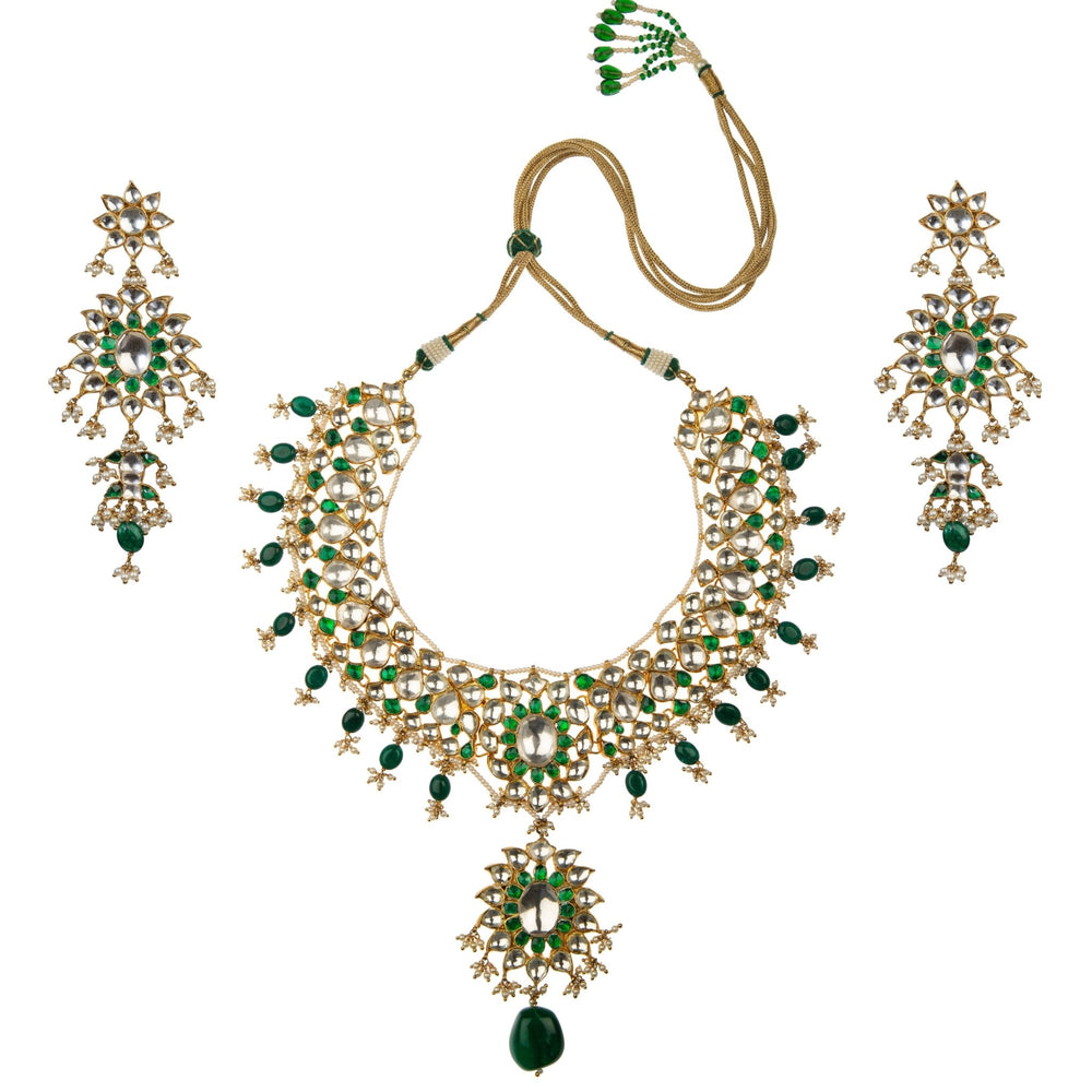 Green And White Bridal Necklace Set Riana by Shikha Jindal - Fabilicious Fashion
