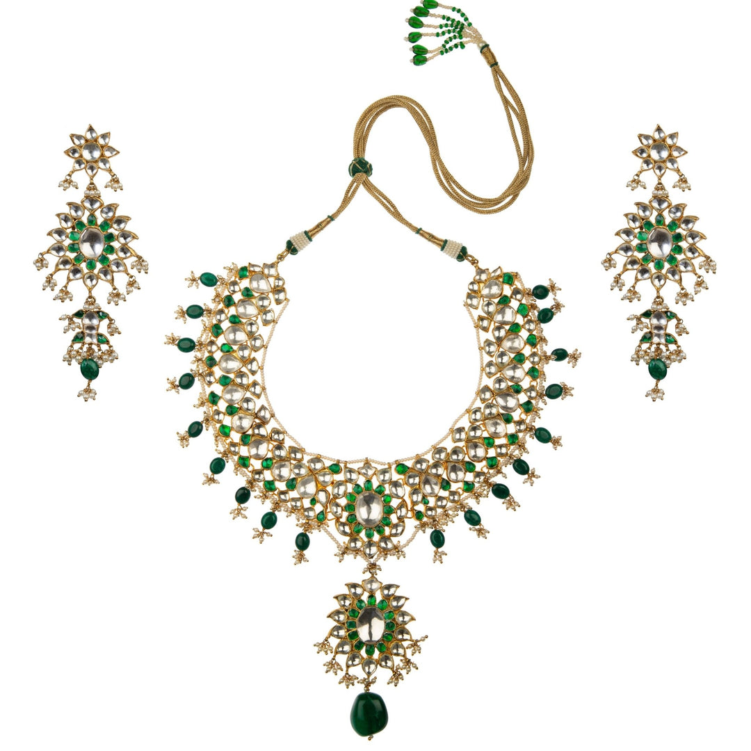 Green And White Bridal Necklace Set Riana by Shikha Jindal - Fabilicious Fashion