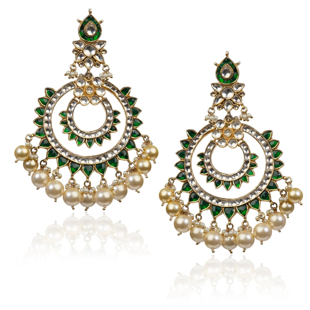 Green And White Chand Baali With Pearl Riana by Shikha Jindal - Fabilicious Fashion