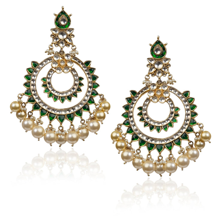 Green And White Chand Baali With Pearl Riana by Shikha Jindal - Fabilicious Fashion