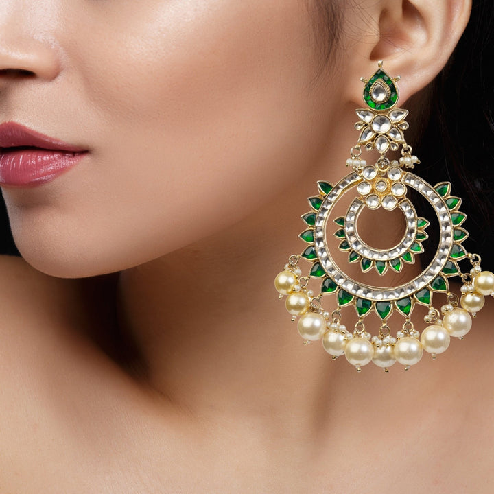 Green And White Chand Baali With Pearl Riana by Shikha Jindal - Fabilicious Fashion