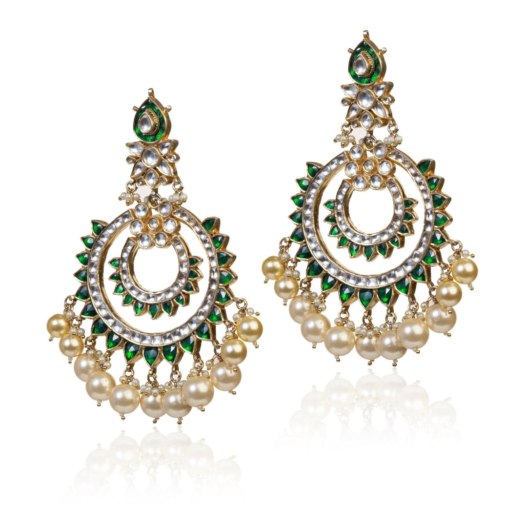 Green And White Chand Baali With Pearl Riana by Shikha Jindal - Fabilicious Fashion