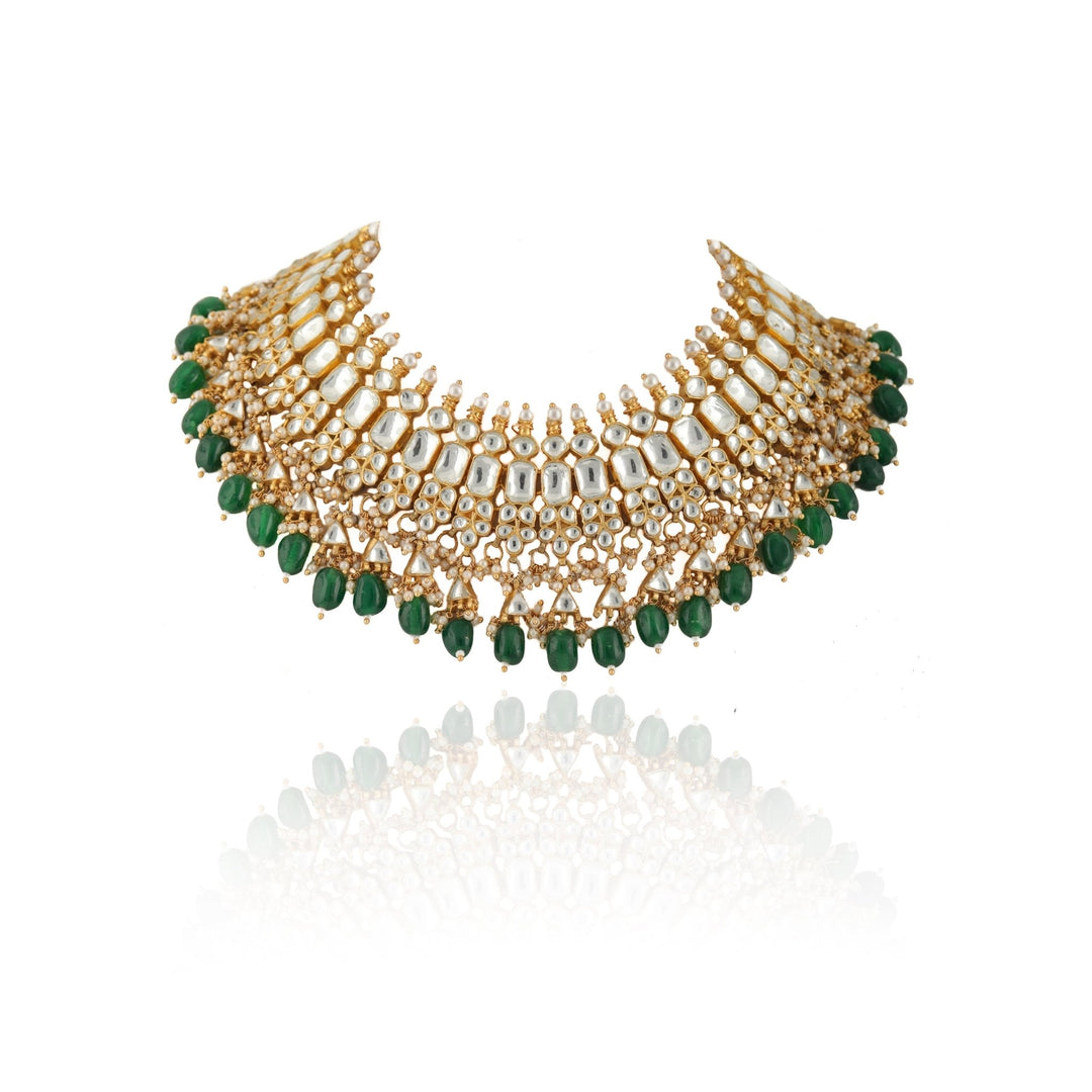 Green And White Choker Style Necklace Set Riana by Shikha Jindal - Fabilicious Fashion