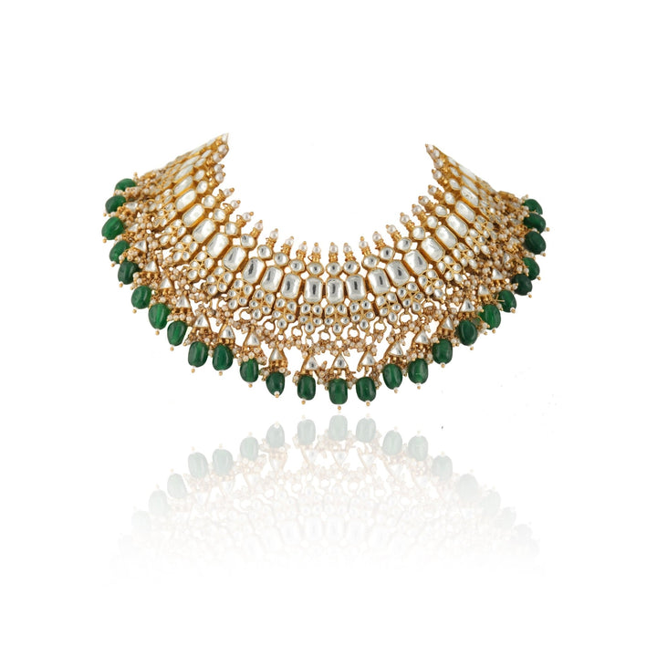 Green And White Choker Style Necklace Set Riana by Shikha Jindal - Fabilicious Fashion