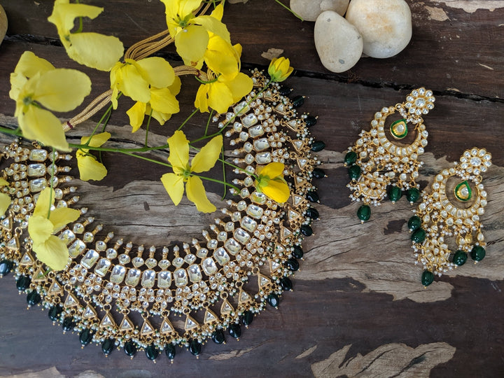 Green And White Choker Style Necklace Set Riana by Shikha Jindal - Fabilicious Fashion