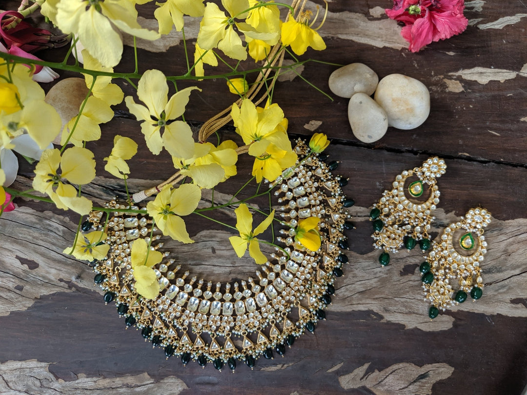 Green And White Choker Style Necklace Set Riana by Shikha Jindal - Fabilicious Fashion