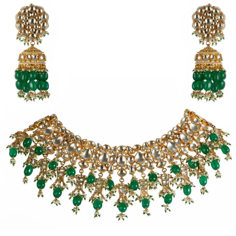 Green And White Fish Necklace With Jhumki Earrings Riana by Shikha Jindal - Fabilicious Fashion