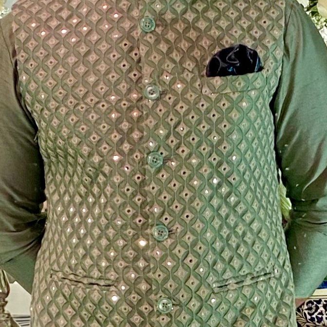 Green Bandi Set Contrast By Parth - Fabilicious Fashion