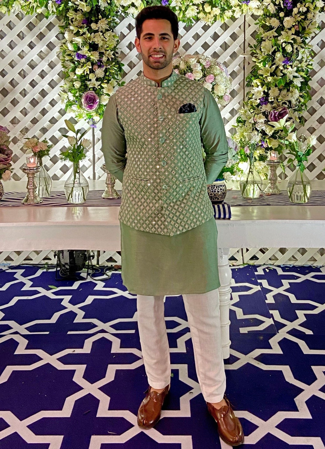 Green Bandi Set Contrast By Parth - Fabilicious Fashion