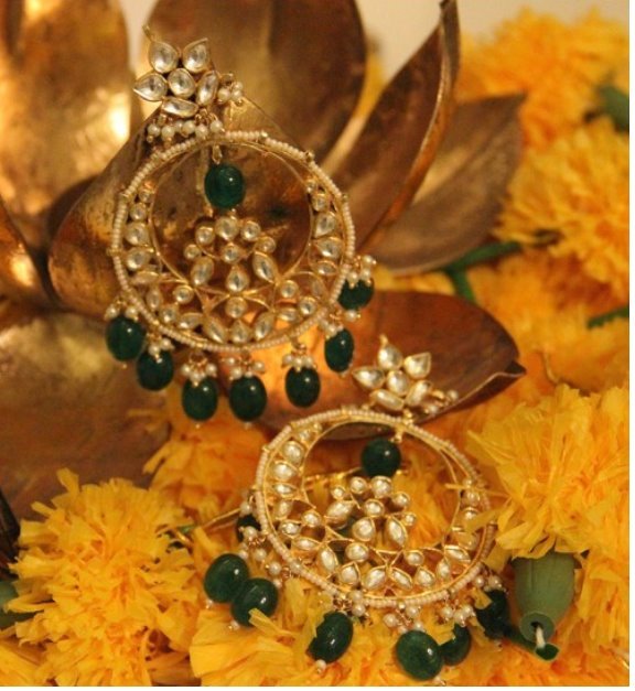 Green Chaand Baali Earrings Riana by Shikha Jindal - Fabilicious Fashion