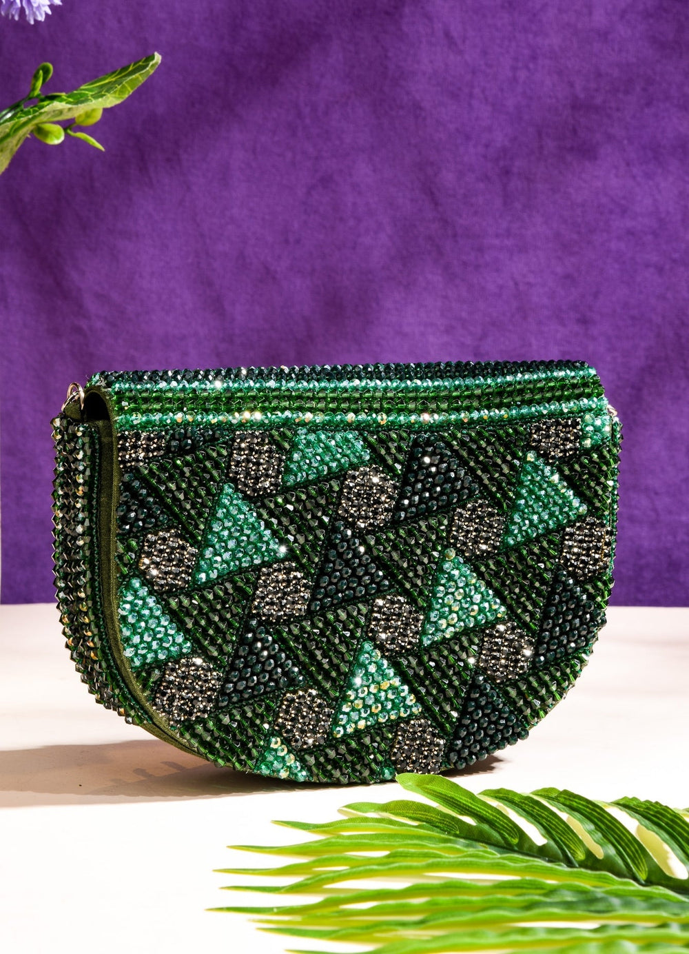 Green Crystal Beauty Clutch The Purple Sack - Fabilicious Fashion