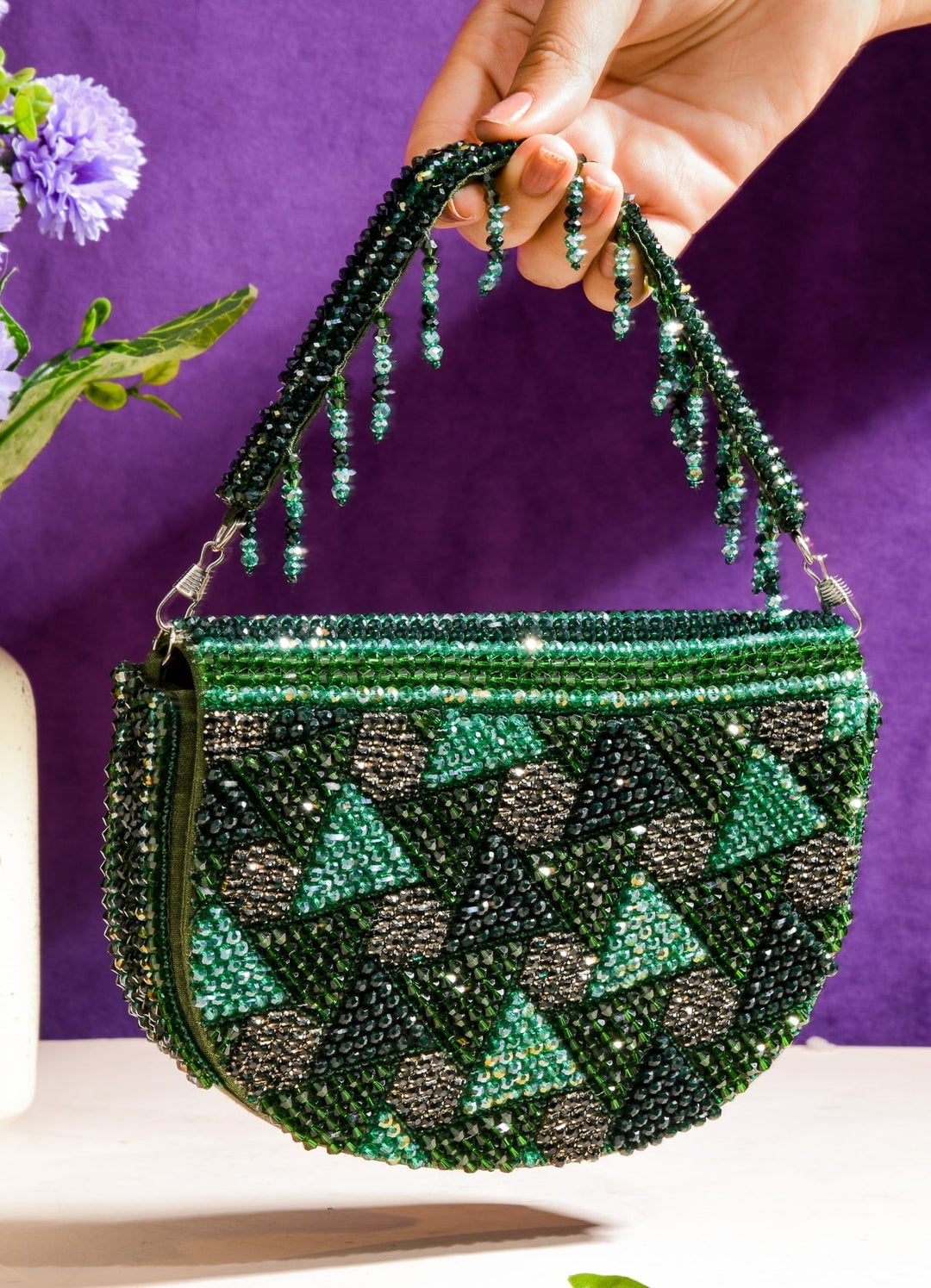 Green Crystal Beauty Clutch The Purple Sack - Fabilicious Fashion